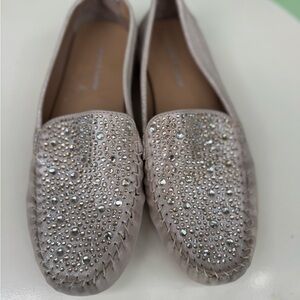 Django & Juliette Rhinestone Sparkle Rose Gold Embellished Loafers Sequin Sz 8